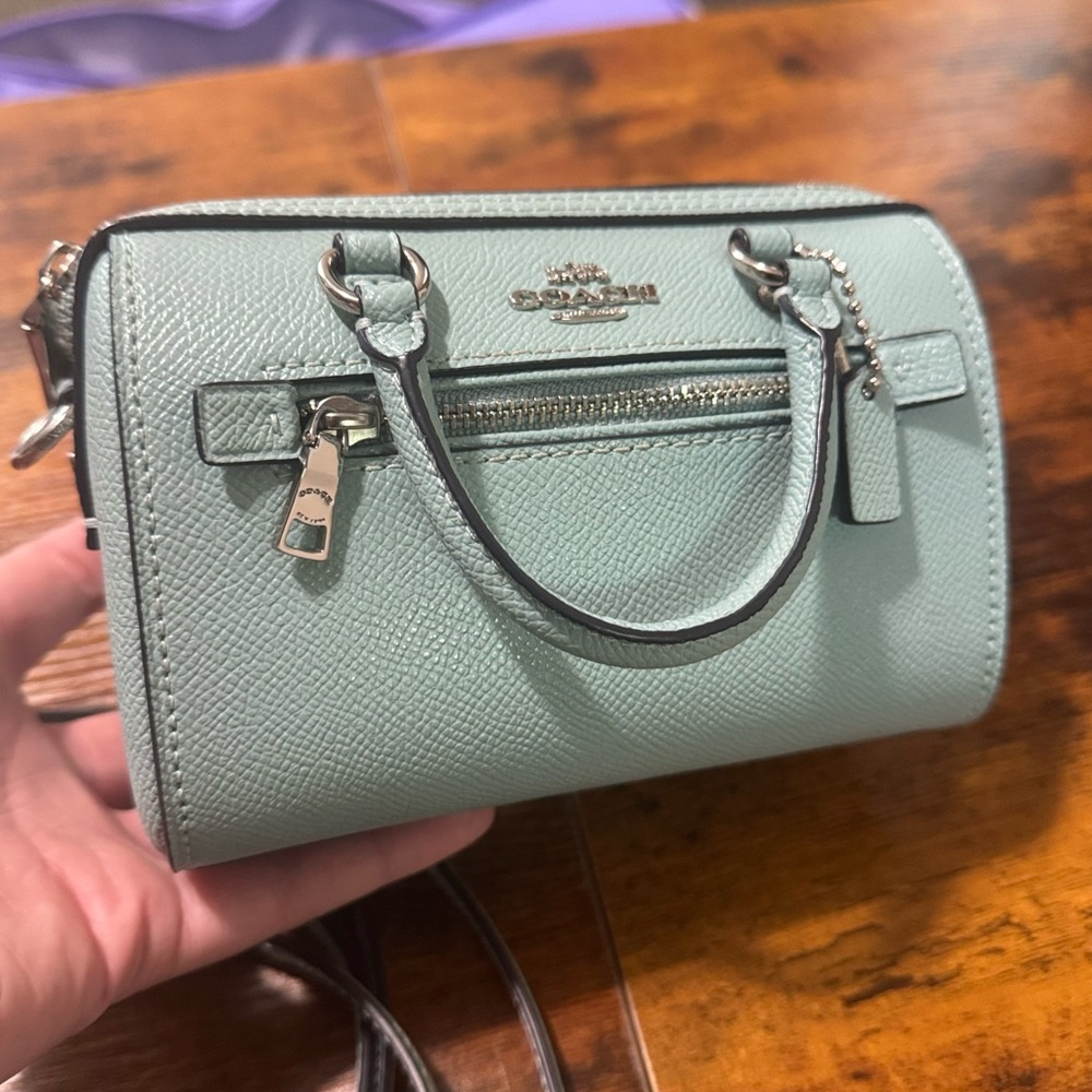 Coach Green Leather Satchel with Silver Accents